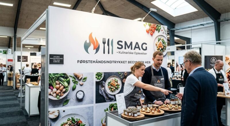 Sådan præsenterer du kulinariske nyheder professionelt med en messebagvæg med logo